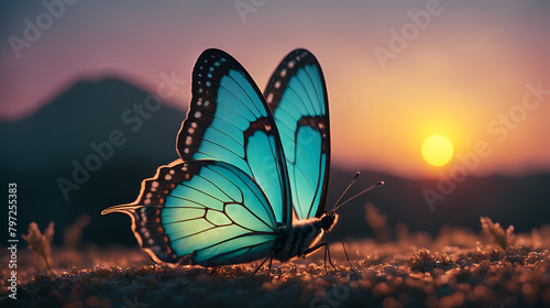 Colorful butterfly photos in the sunset sunlight scene, close-up butterfly photos in macro butterfly shots