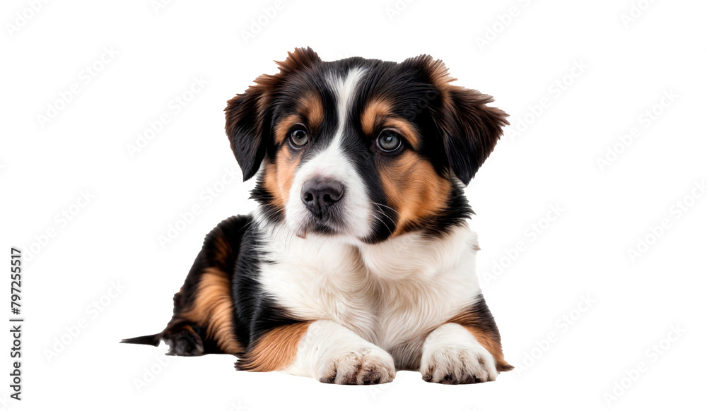 A black, brown and white dog isolated on a png background. A black, brown and white dog isolated on a png background.