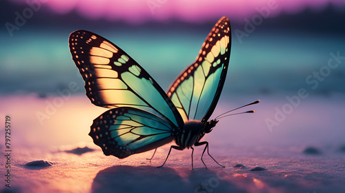 Colorful butterfly photos in the sunset sunlight scene  close-up butterfly photos in macro butterfly shots