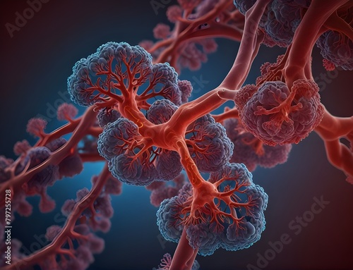 3d illustration of Alveoli in lungs - blood saturating by oxygen
