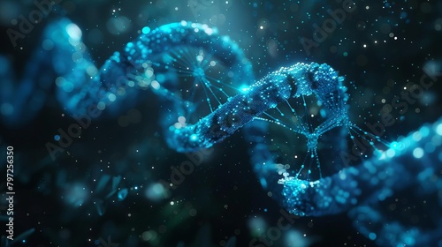 futuristic dna helix structure glowing blue 3d render