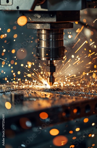 Industrial Machinery at Work with Sparks Flying