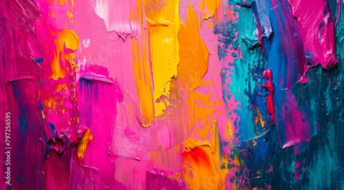 Vibrant abstract acrylic paint strokes on canvas
