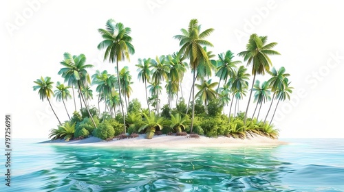 idyllic tropical palm island isolated on white cut out landscape illustration
