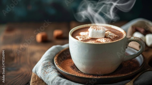 Steaming Hot Chocolate with Marshmallows in a Cozy Mug photo