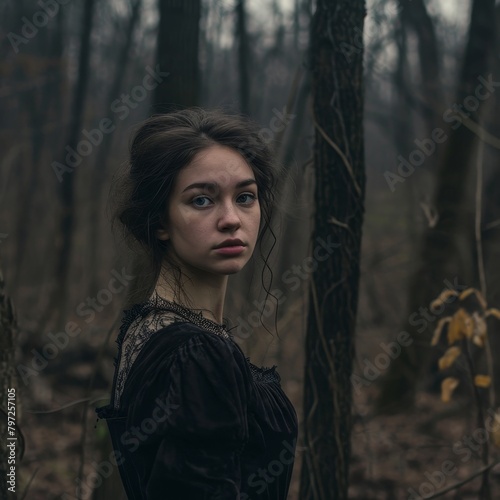 Mysterious Woman in a Dark Forest