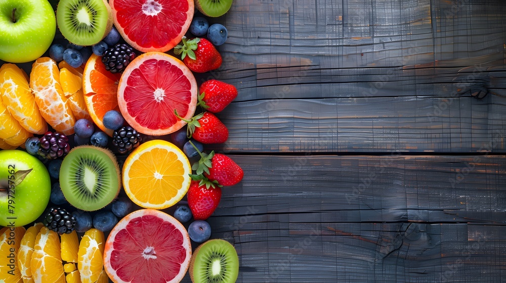 Healthy eating concept with a fresh fruit background for a balanced dieting lifestyle. For Design, Background, Cover, Poster, Banner, PPT, KV design, Wallpaper Healthy eating concept with a fresh fruit background for a balanced dieting lifestyle. For Design, Background, Cover, Poster, Banner, PPT, KV design, Wallpaper
