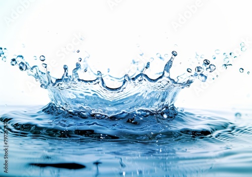 Crisp water splash on a clear blue background