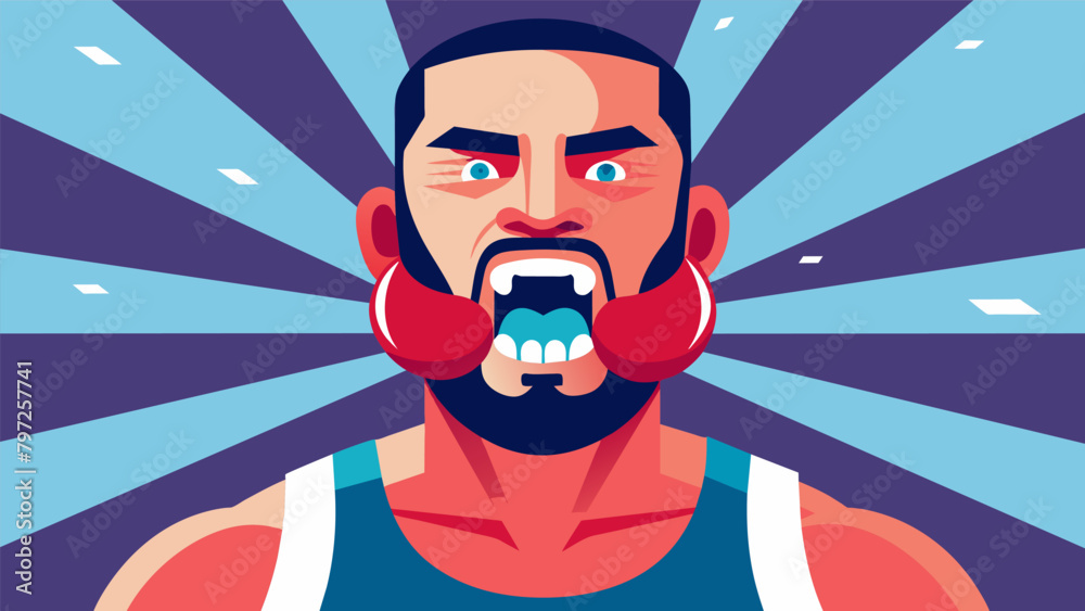 Obraz premium An athlete wearing a mouth guard to protect against dental injuries in a boxing match.