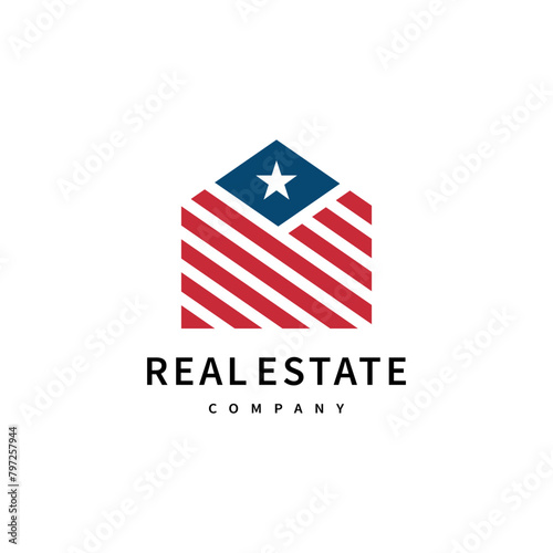 Free Download American house flag icon vector illustration real estate logo - GFXLoad