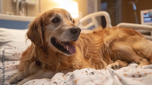 A therapy dog brings comfort to patients in the hospital, lifting their spirits.