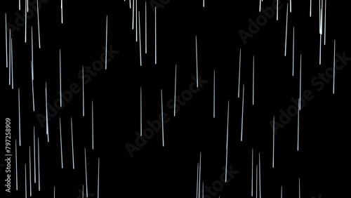 少しばらけるように降る雨黒背景シームレス編集可。180フレーム目の後ろにコピーした91フレーム目以降を繋ぐことでシームレスに再生することができます。 photo