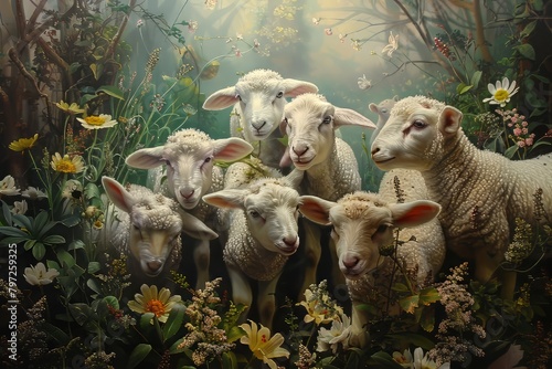 Easter art with 3 lambs. Sheep. Happy easter © Лена Шевчук