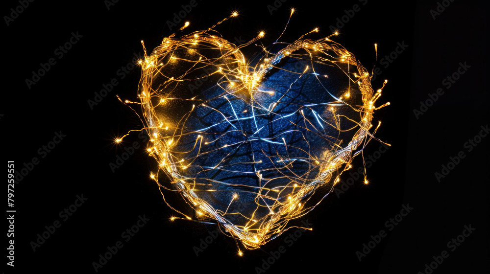 Golden Heart Sparkle: A radiant celebration with fiery sparklers lighting up the night sky in a heart-shaped display, perfect for Christmas and New Year's festivities