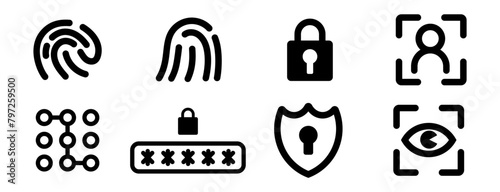 biometric icon security , phone fingerprint and face recognition