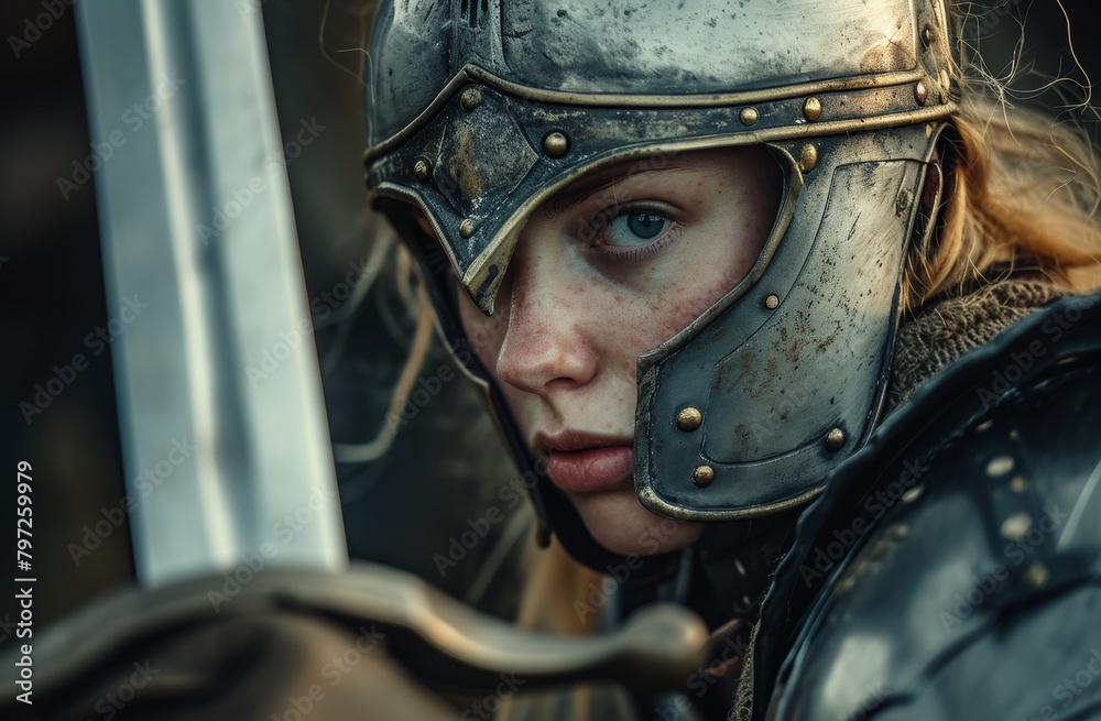 Medieval warrior woman in armor holding a sword Medieval warrior woman in armor holding a sword