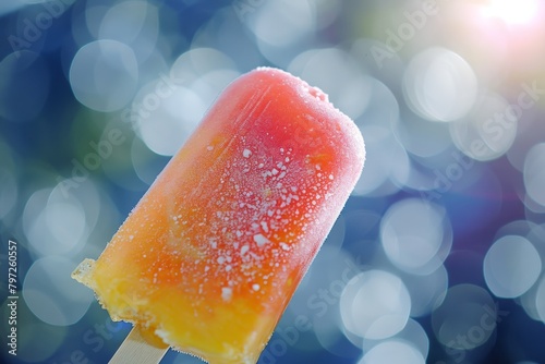 Close-up of a frosty popsicle with a bokeh background