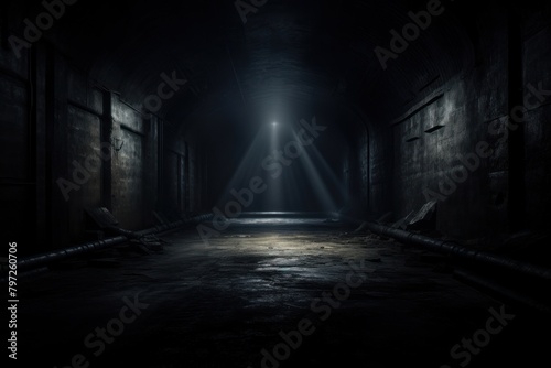 Dark tunnel lighting street city.