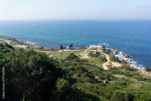 Scenic view of coastline near tangier, morocco on a sunny day