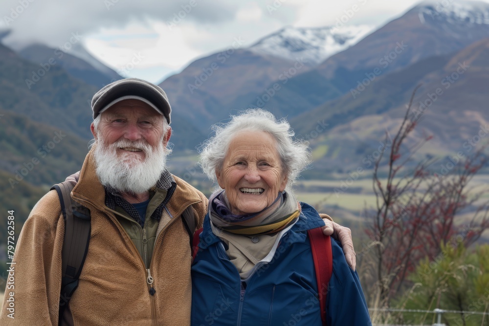 couple hiking in the mountains couple hiking in the mountains