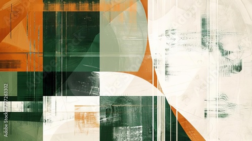 sophisticated geometric abstract presentation in green orange and white tones digital illustration