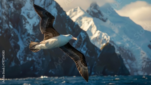 majestic albatross soaring in flight with mountainous backdrop wildlife photography