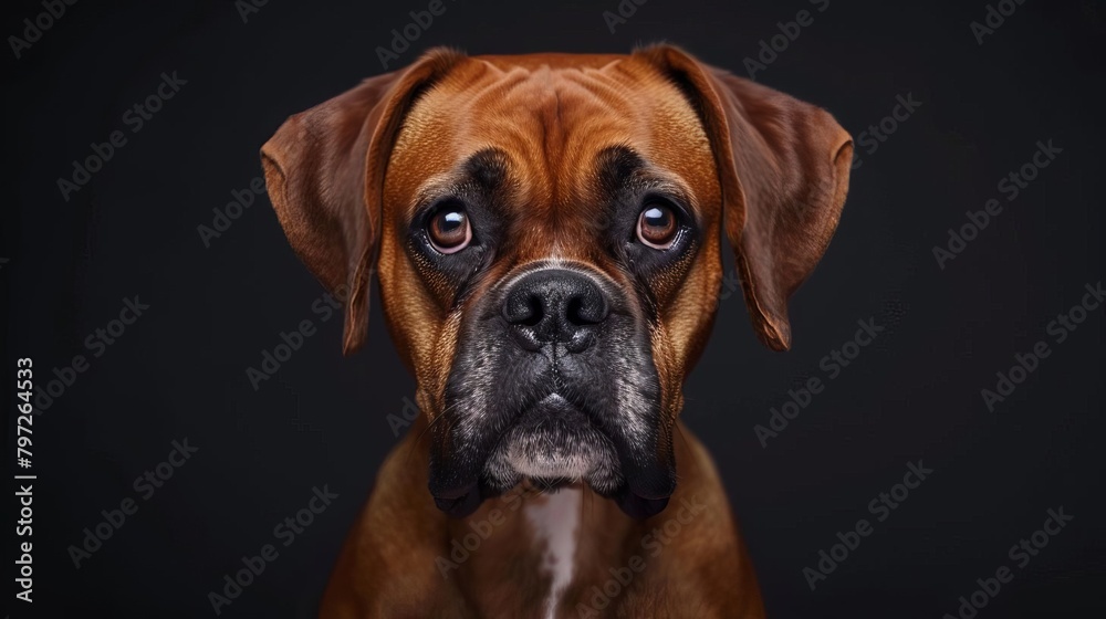 majestic boxer dog head portrait with alert expression and shiny fawn coat professional studio photography generative ai