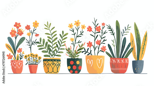 Spring Flowers pot. Hand drawn botanical illustration