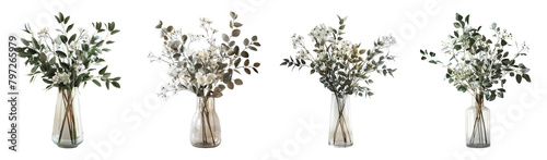 3d illustration of set flower vase isolated on transparent