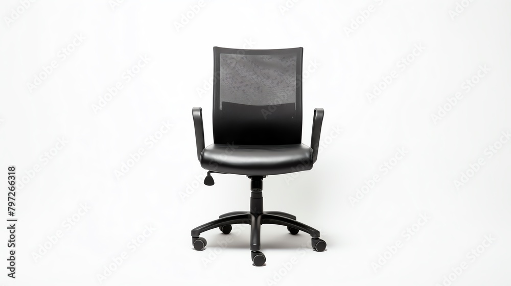 An office chair with modern design features, photographed on an isolated white background, providing a clean and clear view for office furniture promotions. An office chair with modern design features, photographed on an isolated white background, providing a clean and clear view for office furniture promotions.