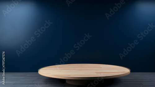 Wooden table podium with spotlight