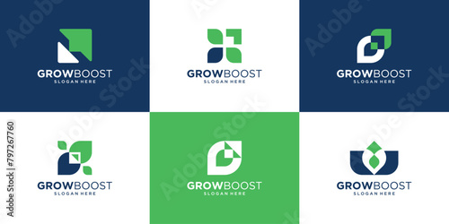 Set of growth logo design icon. Abstract arrow, financial, investment logo symbol vector illustration.
