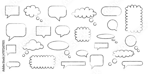 Black and white collection of hand drawn speech bubble doodle set design