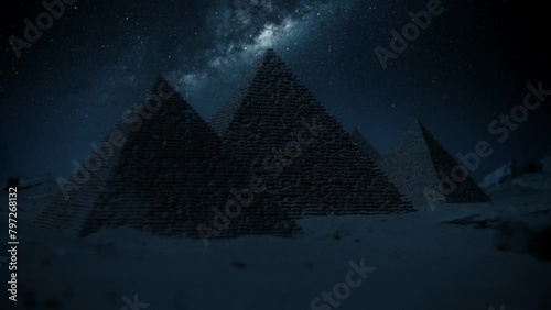 Pyramids of Egypt at night in a 3D animation