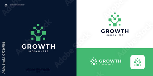 Modern growth data with abstract tree symbol logo design. photo