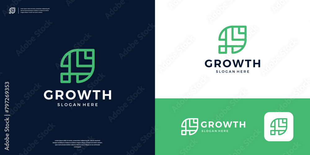 Modern arrow growth financial logo with line art style.