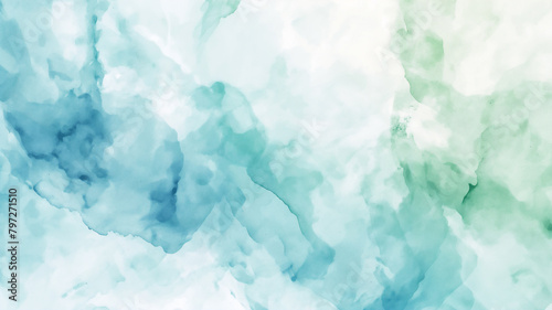 A dreamy watercolor blend of blues and greens, evoking a tranquil, airy atmosphere.