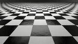 Abstract Black and White Checkerboard Pattern - A monochrome checkerboard landscape stretches to the horizon, creating a surreal and infinite space