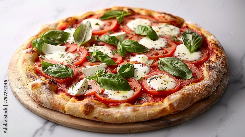 Classic Caprese pizza with a modern twist, high-quality ingredients, shot in a professional studio setting Classic Caprese pizza with a modern twist, high-quality ingredients, shot in a professional studio setting