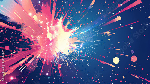  Cosmic Blasts of Color, Abstract Space Explosion, Vibrant Starburst on Dark Background with Copy Space