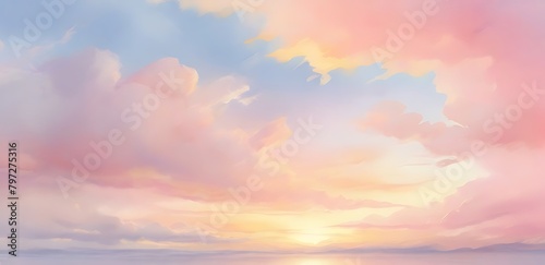 soft pastel colored sky with minimal clouds with pinks, blues, yellows, and pinks © aoao