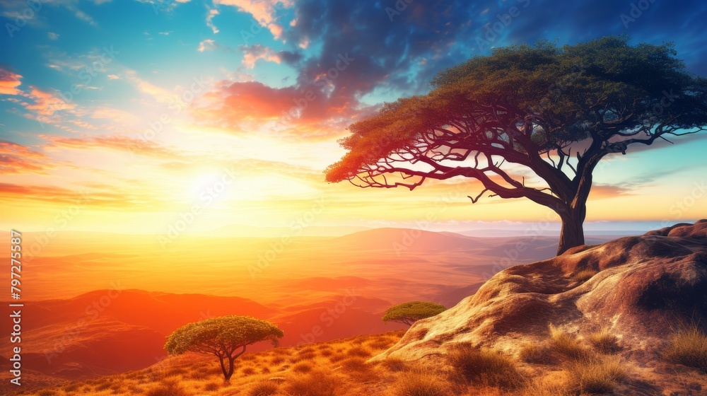 sunset over the tree. sunset over the tree.