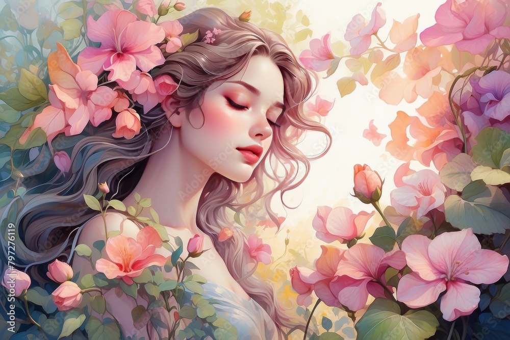 background of flower soft color and a women background of flower soft color and a women