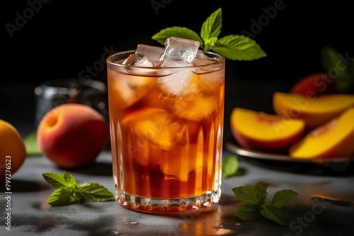 glass of cola with ice and mint