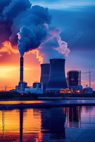 a Nuclear power plant and cooling towers