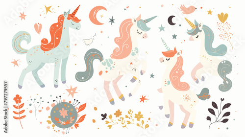 Unicorns collection. Vector illustration of cute cartoon