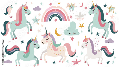 Unicorns collection. Vector illustration of cute cartoon