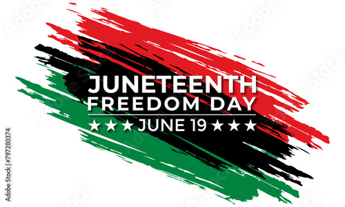 Juneteenth Freedom Day. African-American Independence Day, June 19. Banner poster, flyer and background design. Waving Pan-African Flag Vector illustration.