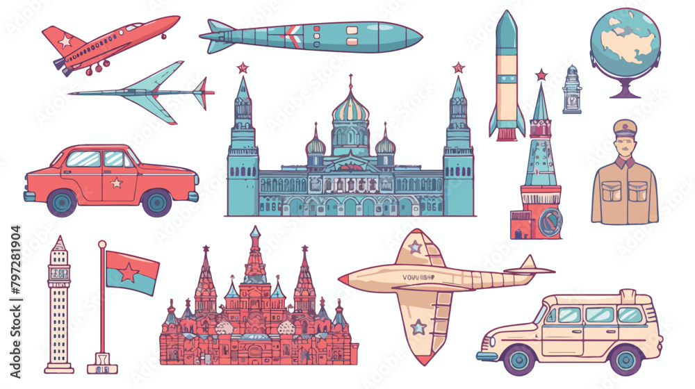 USSR icons set. Vector collection of Soviet culture 