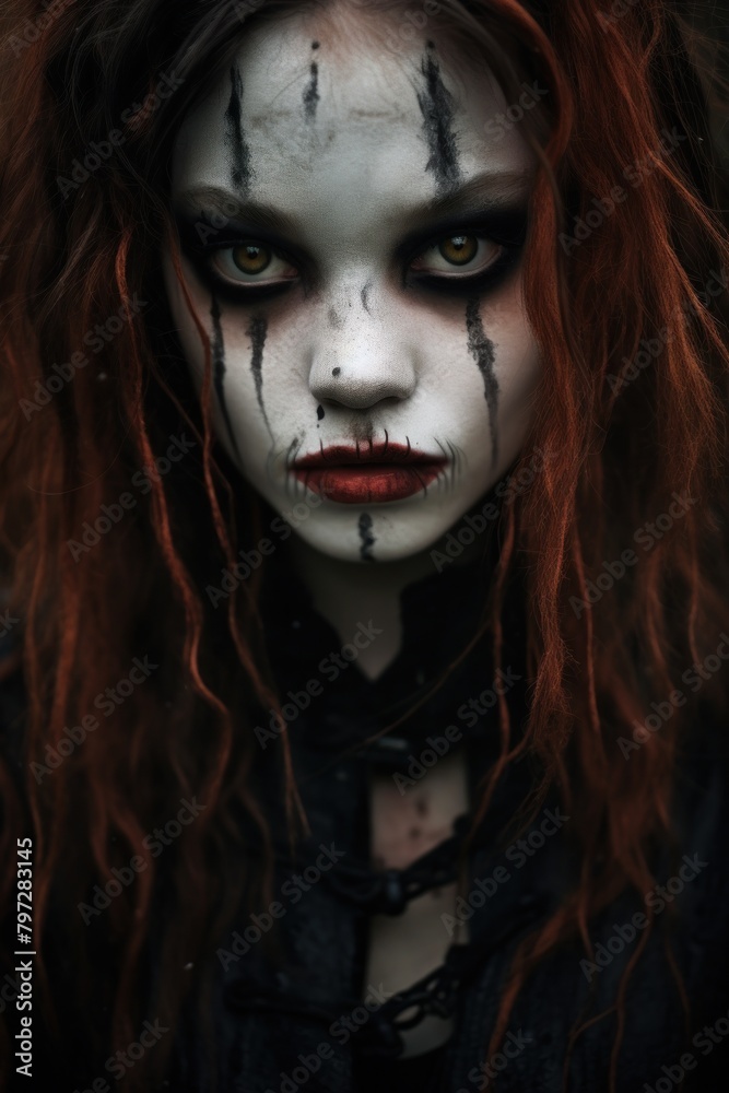 Intense portrait of a person with dramatic horror makeup Intense portrait of a person with dramatic horror makeup